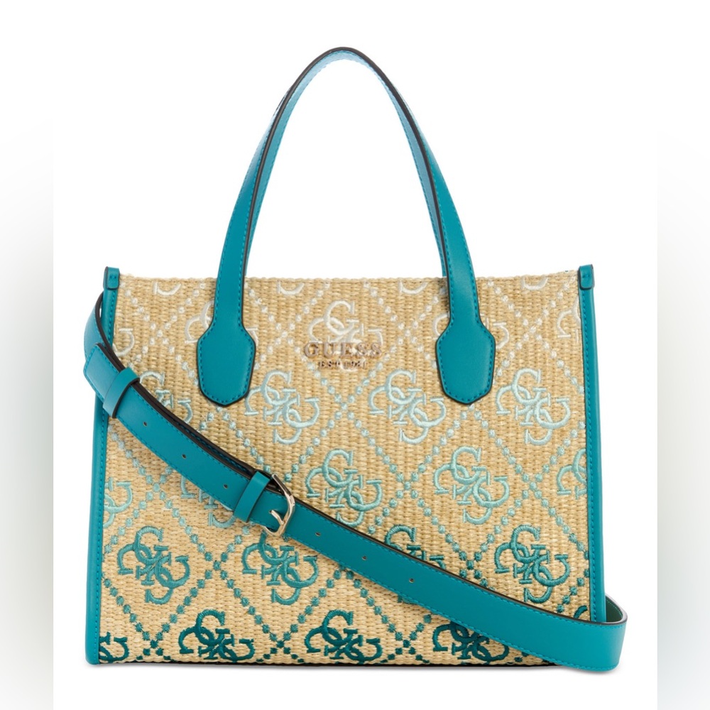 GUESS Silvana Double Compartment Teal Ombré Logo Tote